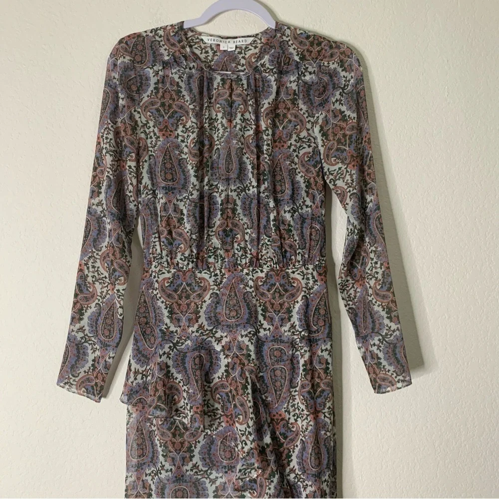 Veronica Beard Womens Sazan Long sleeve paisley midi dress 2 - Picture 4 of 9